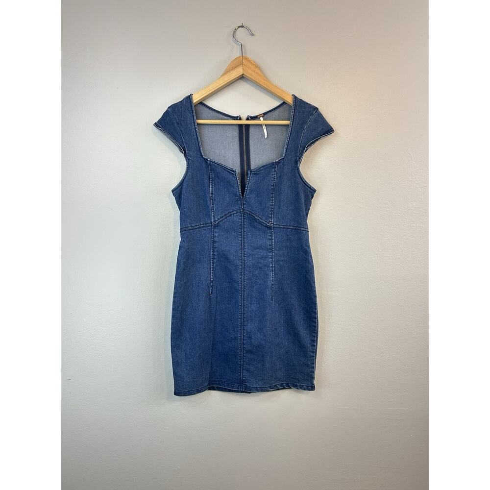 Free People Lia Denim Mini Dress Dark Wash Blue Bodycon XS
